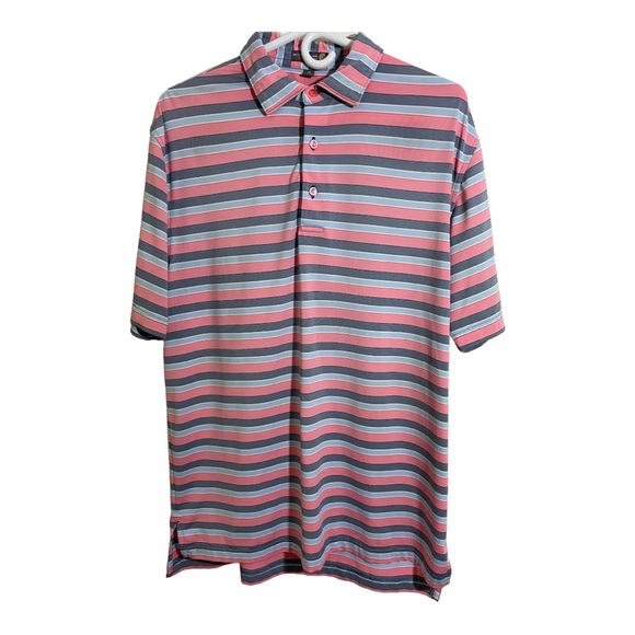 Peter Millar mens summer comfort polo half button shirt striped Golf Medium - Picture 1 of 8